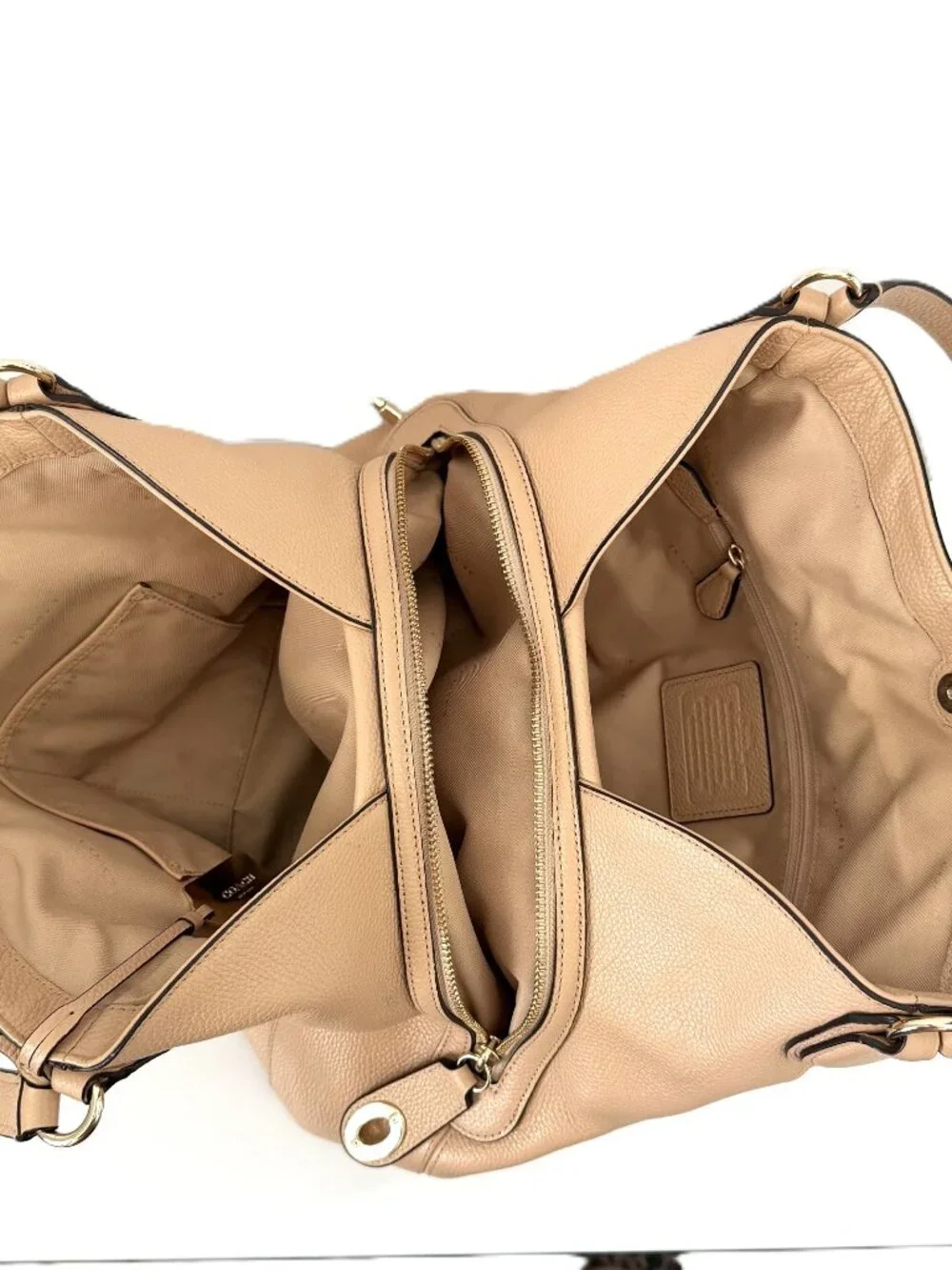 COACH Edie 31 Pebbled Leather Shoulder Bag Nude Tan 36464